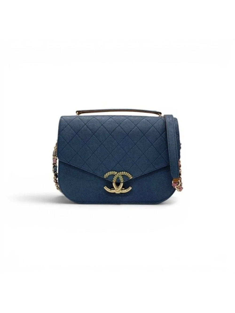 Chanel Shoulder Bag Blue Multicolor Half CC Logo Quilted Chain